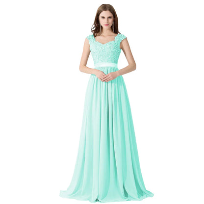 A-line V Neck Sleeveless Floral Lace Chiffon Back Hollow Long Paty Bridesmaid Dress Women 2024 For Wedding Sexy Evening Dress