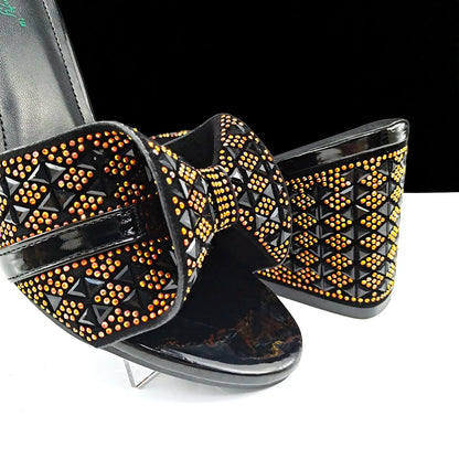 Italian Style Women Banquet Shoes And Bag With Rhinestone Decoration Three-Dimensional Small Bag Match Women High Heel