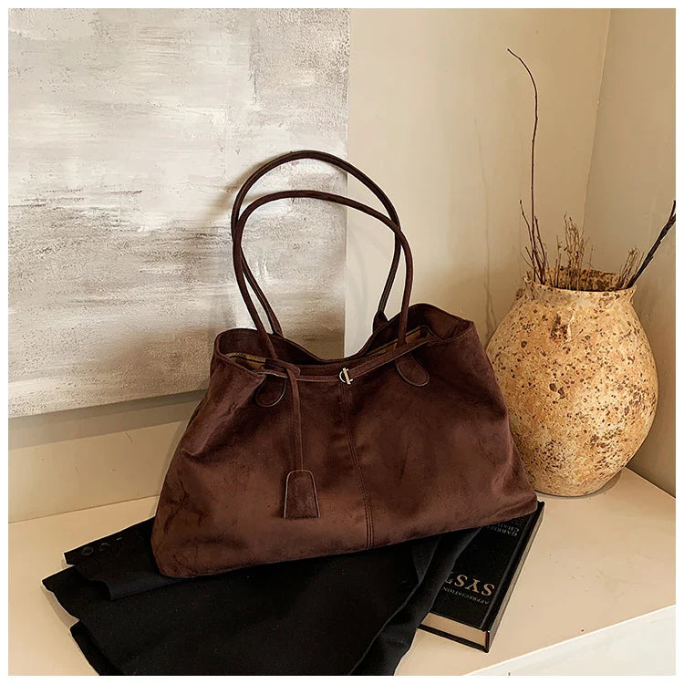 Velvet Zipper 2024 New Product Large Tote Bag Solid Large Capacity Popular Fashion Shoulder Bag Soft Simple Commuter Handbag