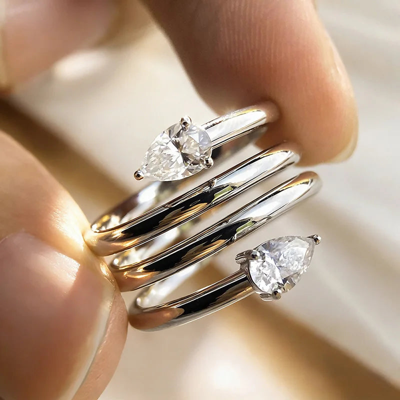 4*6mm 2 Gems Pear Cut Moissanite Rings for Women Certified Jewelry Luxury Wedding Band 925 Sterling Silver Plated 18K