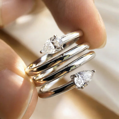 4*6mm 2 Gems Pear Cut Moissanite Rings for Women Certified Jewelry Luxury Wedding Band 925 Sterling Silver Plated 18K