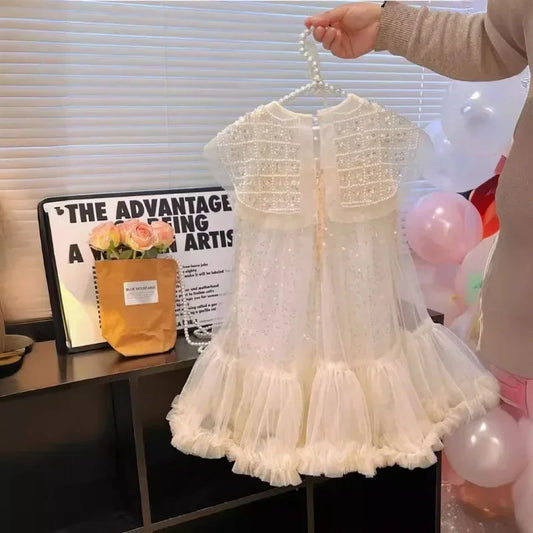 Vestidos de Princesa de Tule Super Fada para Meninas, Manga Curta, com Estrelas de Arco-Íris, Lantejoulas, Vestido Bolo, Infantil, de Malha, Fofo, para Festa de Aniversário