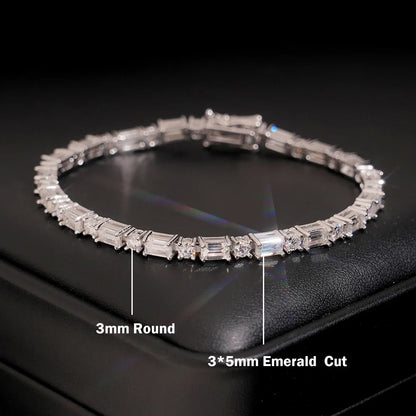 Emerald Round Cut Moissanite Tennis Bracelet for Women Men S925 Silver Plated 18k Gold Lab Diamond Wedding Bridal Wrist Chain