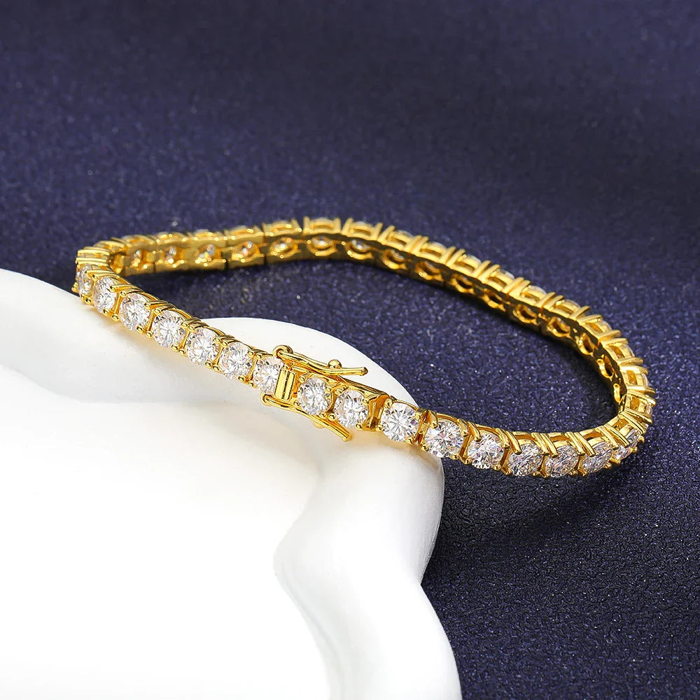 Hidden Spring Buckle Full Moissanite Tennis Bracelet D Color 2/2.5/3/4/5mm Lab Diamond Link Bracelets For Women Man Gift