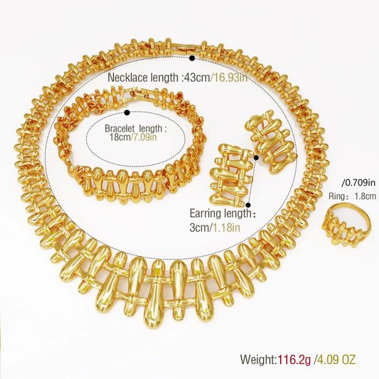 Women Necklace Earrings Bracelet Ring Jewelry Set Luxury Design Dubai 18K Gold Plated Wedding Party Jewellwey Gift