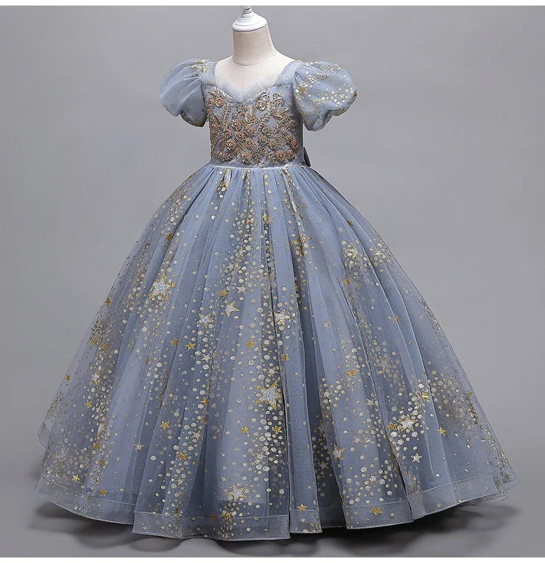 Girls' Flower Wedding Dress Long Sleeveless Summer Princess Rainbow Host Gift Performance Program