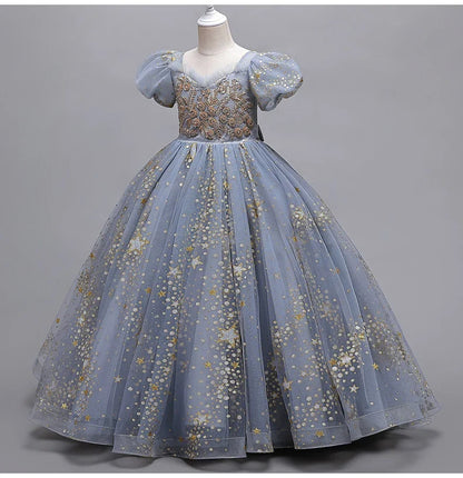 Girls' Flower Wedding Dress Long Sleeveless Summer Princess Rainbow Host Gift Performance Program