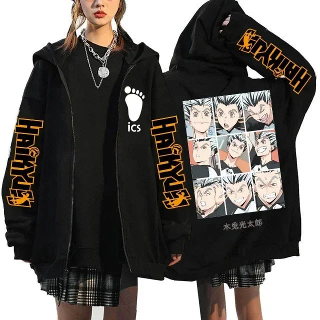 Haikyuu Graphic Zippper Jackets Sweatshirts Japanese Anime Manga Y2k Gothic Zip Up Hoodies Karasuno Fly High Harajuku Streetwear