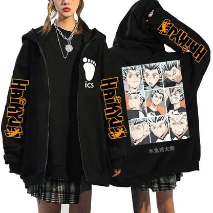 Haikyuu Graphic Zippper Jackets Sweatshirts Japanese Anime Manga Y2k Gothic Zip Up Hoodies Karasuno Fly High Harajuku Streetwear