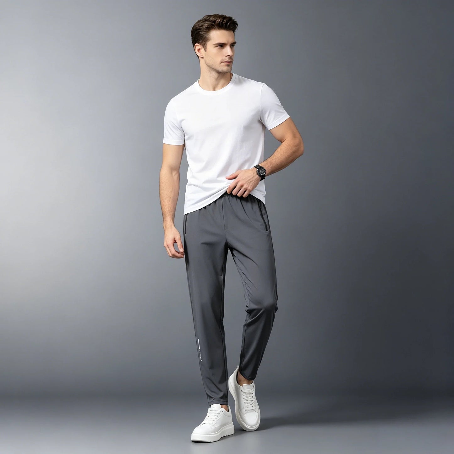 Men's Summer Lightweight High-Stretch Ice Silk Pants, Quick-Dry Breathable Ice Silk Sports Sweatpants for Running & Fitness
