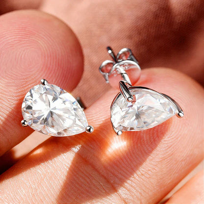 0.5CT 1CT Pear Cut Certified Moissanite Stud Earrings for Women 100% 925 Sterling Silver Plated 18k Gold Wedding Jewelry