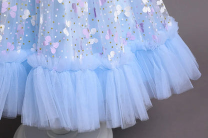 New Baby Kids Girls Elegant Printed Butterfly Flower Princess Party Tutu Dresses Children Sequins Wedding Evening Girl Clothes