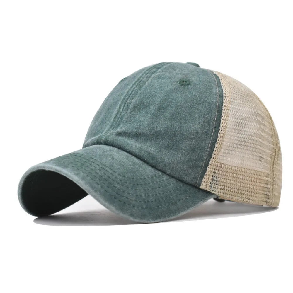 Vintage Washed Cotton Baseball Cap Women Men UV Protection Breathable Mesh Cap Visor Adjustable Hip Hop Caps