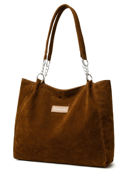 European American Autumn Winter Large Capacity Suede Women's Bag, Vintage Handbags Women Shoulder Bag, Retro Faux Suede Tote Bag