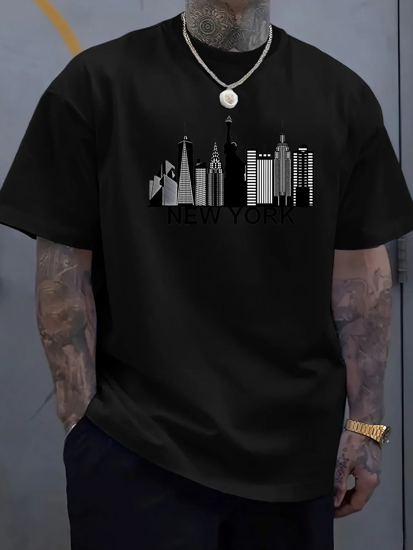 Classic New York City pattern print,men pure cotton fashionable casual loose roundneck Tshirt,trendy and creative outfit design