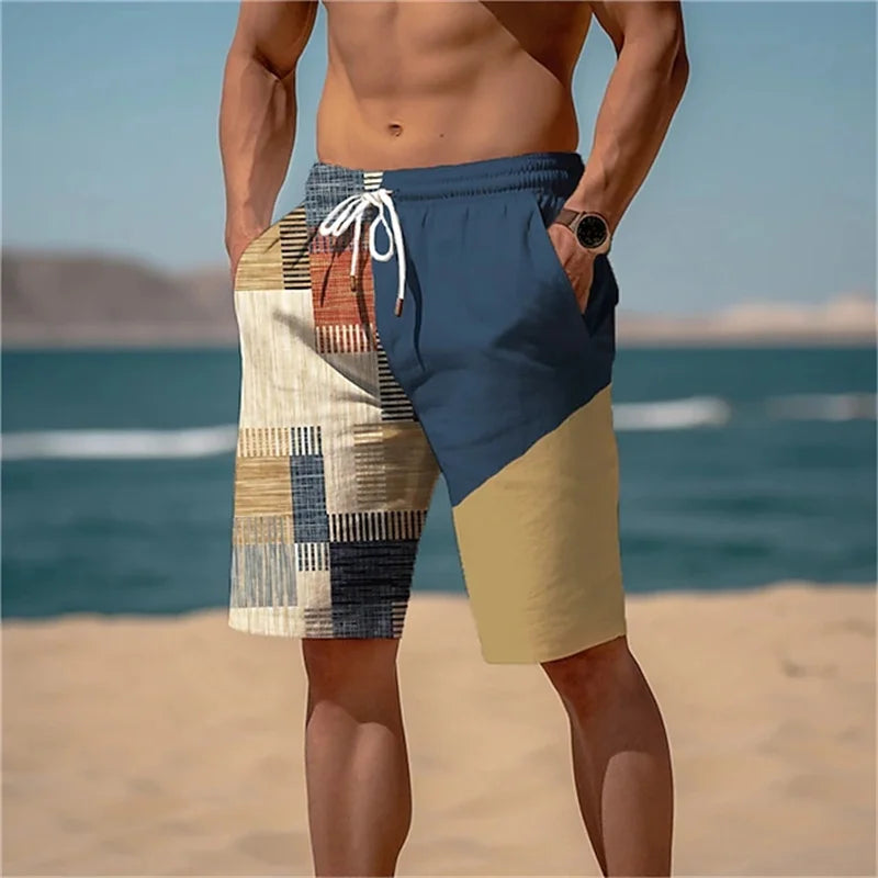 Men's Summer Quick Dry Beach Pants Casual Fitness Shorts Breathable Board Shorts Patchwork Printed Plus Size Swimming Shorts