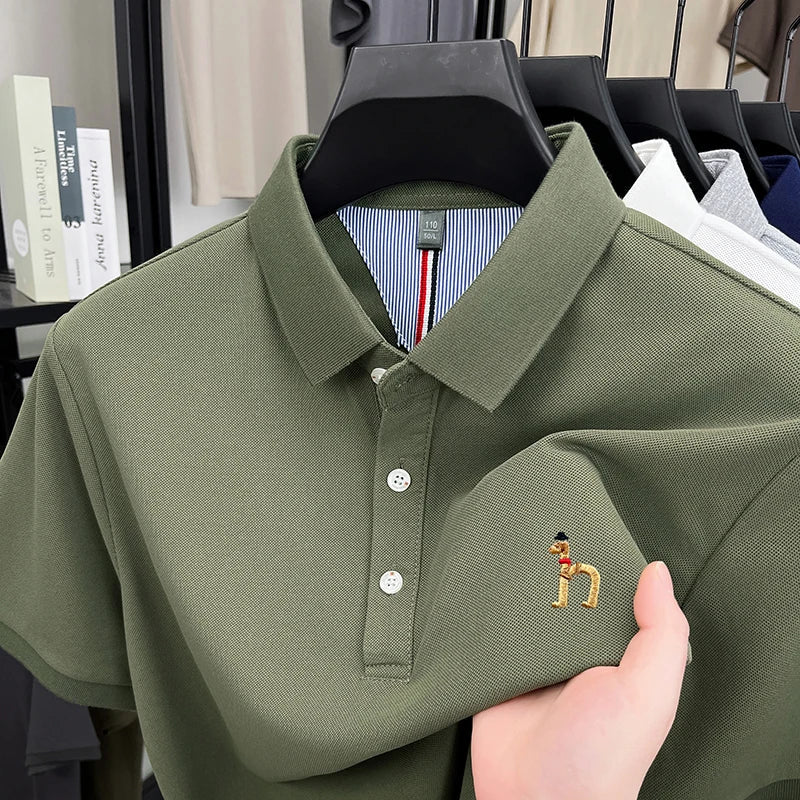 High end luxury brand short sleeve polo shirt summer new trend cute dog embroidery design T-shirt casual Korean golf men's wear