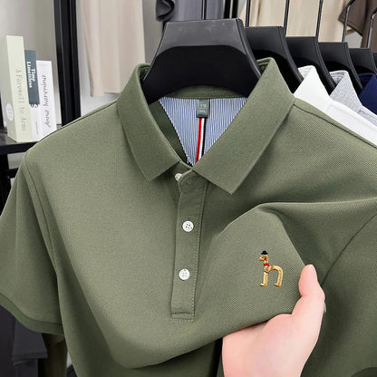 High end luxury brand short sleeve polo shirt summer new trend cute dog embroidery design T-shirt casual Korean golf men's wear