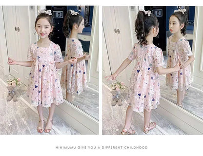 Vintage lace short sleeved dress For 2-9 yrs Baby Girls Loose Dress 6.1 Children's Day Clothing Cute beach Loose Clothes 2026