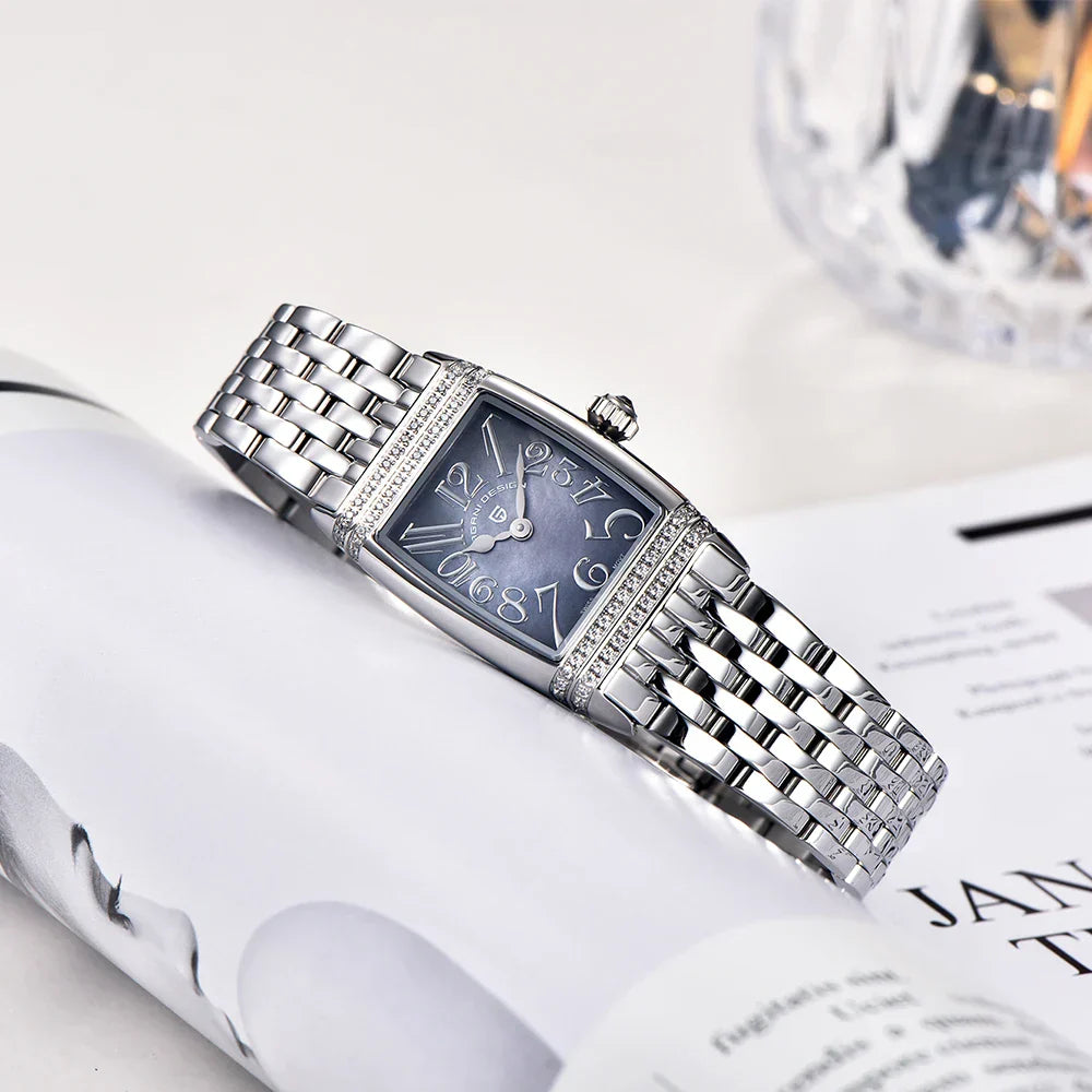 Pagani Design New 22mm Square Women's Quartz Watch Stainless Steel Sapphire Glass 50m Waterproof Women's Quartz Watch