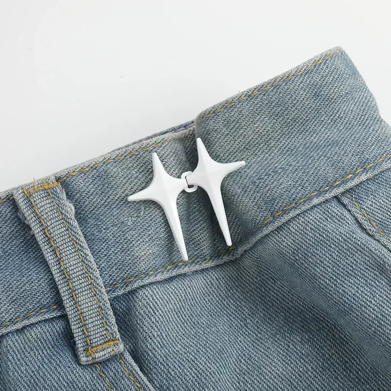 1Pair Cross Star Waist Buckle Adjustable Detachable Pants Clips Waist Tightener Nail-free Metal Button Snaps for Jeans Decor