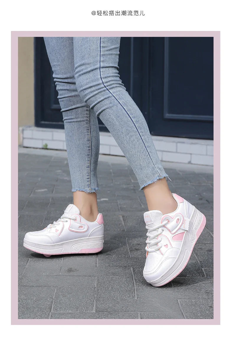 Lace-up breathable walking shoes Girls 2024 new two-wheeled retractable sports roller skates for female students outdoors