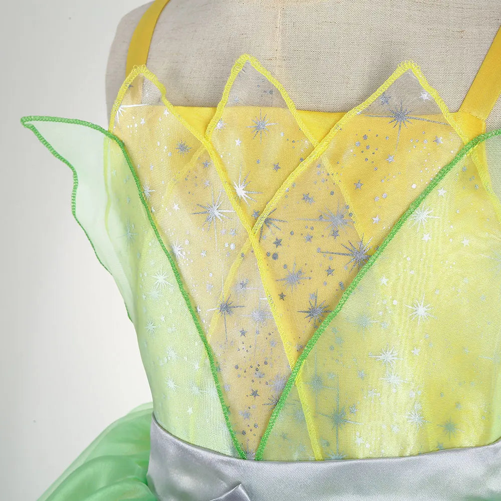 Fairy Tale Princess Costume for Girl Dressy Floral Ball Gown Princess and Frog Cosplay Tiana Halloween Apparel Green Dress 2-10Y