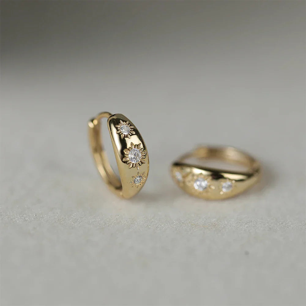 Ins Star Anise 925 Sterling Silver  Earring For Women Hoop Earrings Crystal Fine Jewelry Glossy 18K Gold Mom Gift Trend