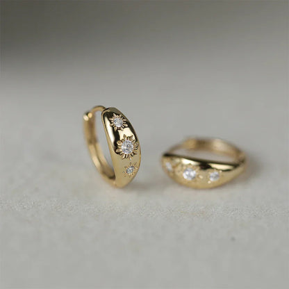 Ins Star Anise 925 Sterling Silver  Earring For Women Hoop Earrings Crystal Fine Jewelry Glossy 18K Gold Mom Gift Trend