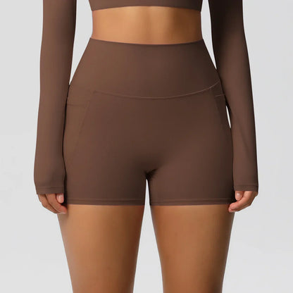 Women Sports Short With PocketedYoga Legging Shorts Squat Proof High Waist Fitness Tight Shorts Quick Drying Cycling Workout Gym