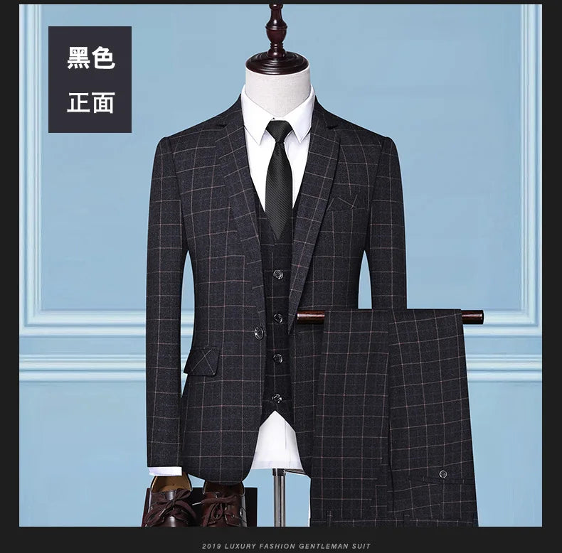 Blazer Vest Pants  Boutique Plaid Men's Formal Groom Wedding Dress Slim Suit 3Pcs or 2Pcs Men's Casual Business Suit Tuxedo