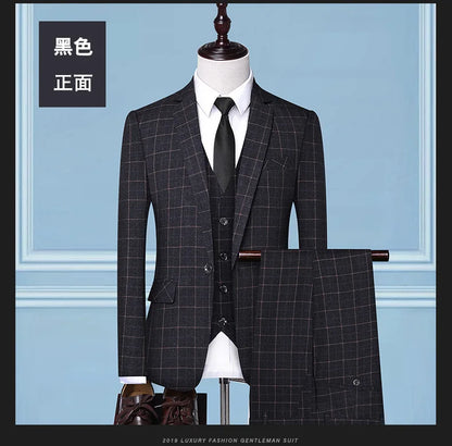 Blazer Vest Pants  Boutique Plaid Men's Formal Groom Wedding Dress Slim Suit 3Pcs or 2Pcs Men's Casual Business Suit Tuxedo