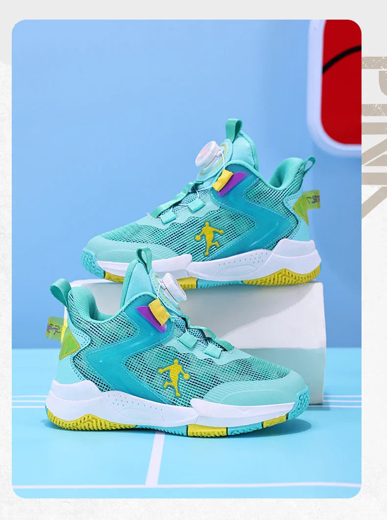Rotary Buckle Kids Basketball Sneakers Boys Brand Sneakers Mesh Breathable Children's Basketball Shoes Outdoor Sports Shoes Girl