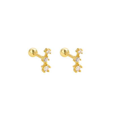 925 Sterling Silver Fashion Simple Golden Flower Beads Small Stud Earrings for Women Teen Piercing Jewelry Accessories