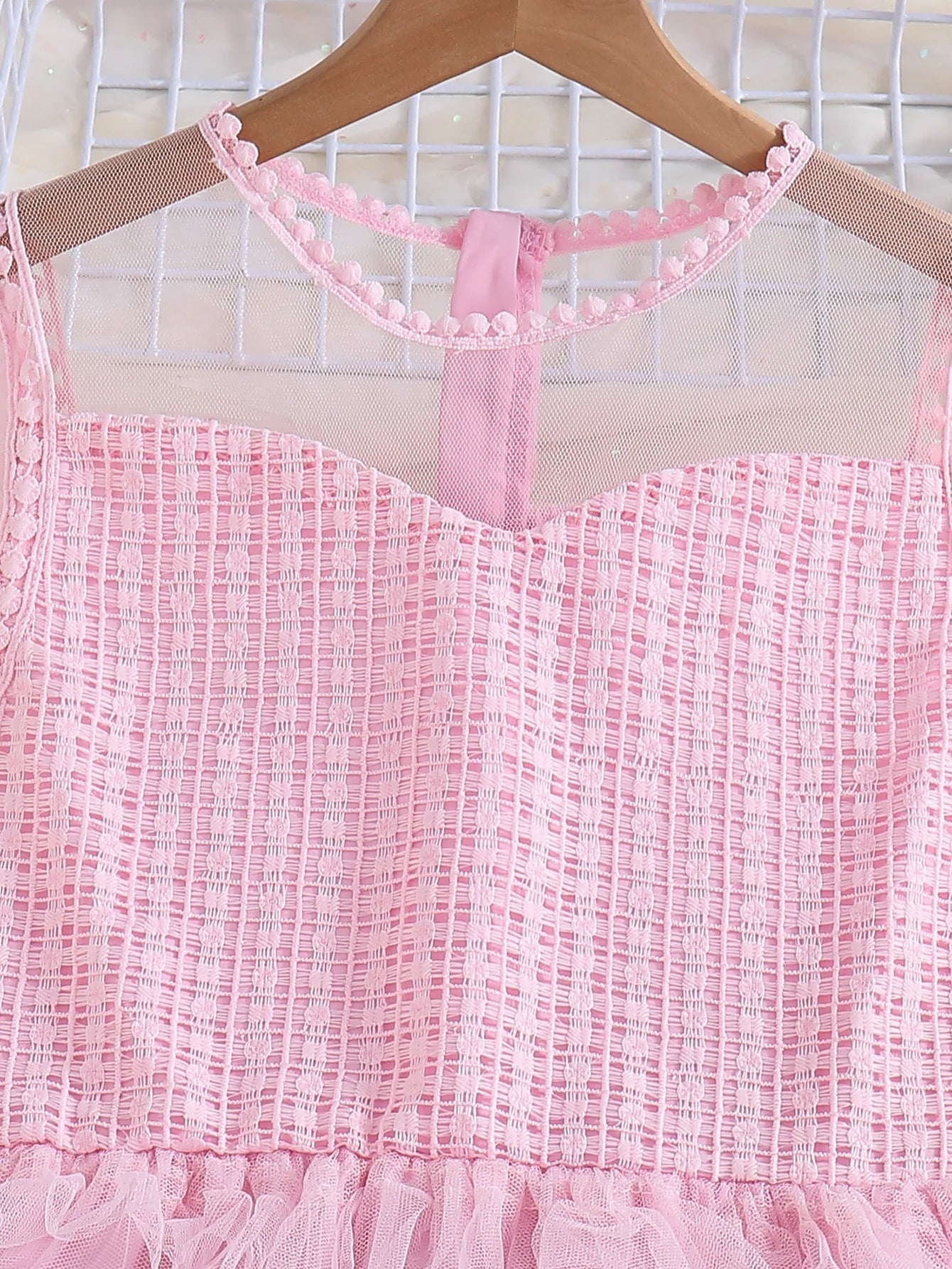 Summer Girls Sweet And Cute Sleeveless Solid Color Cake Fluffy Princess Dress Fashionable Casual Mesh Dress