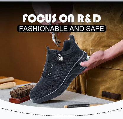 New Men's Rotary Buckle Safety Shoes Anti-Impact Anti-Piercing Lightweight Work Boots Fashion Sporty Design for Outdoor Pro