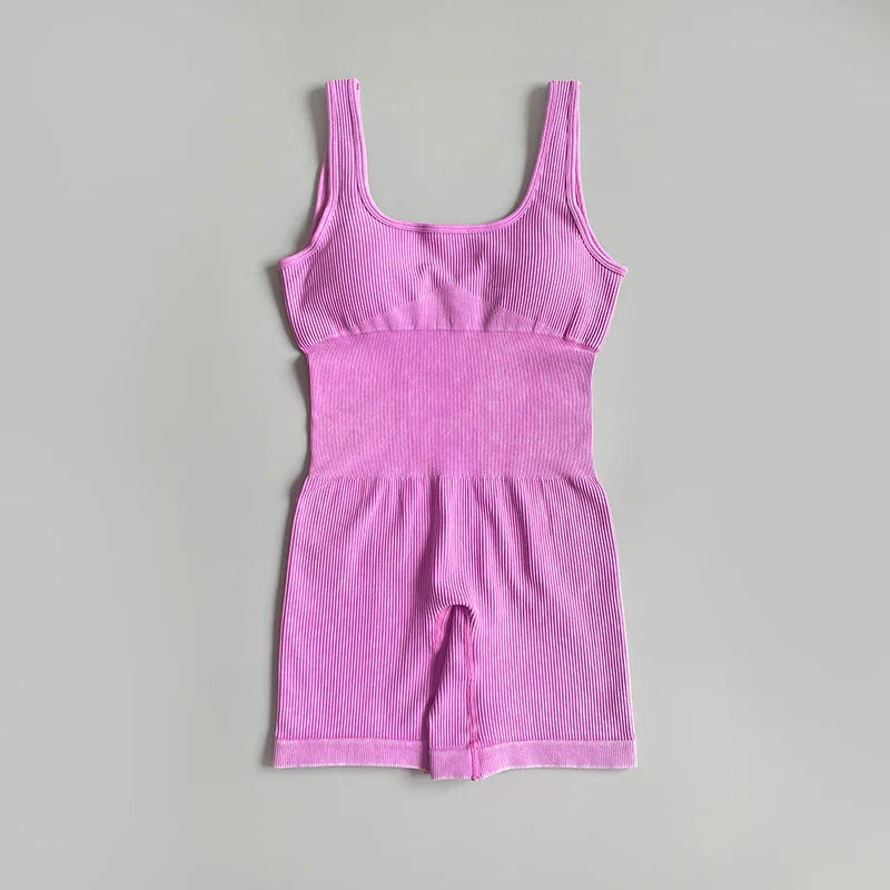 Women's Yoga Jumpsuits Ribbed One Piece Padded Tank Tops Rompers Sleeveless Acid Wash Activewear Unitard Sexy Bodycon