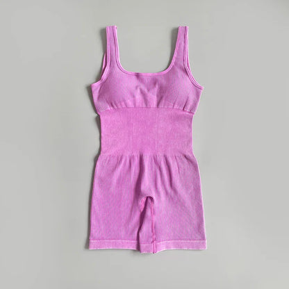 Women's Yoga Jumpsuits Ribbed One Piece Padded Tank Tops Rompers Sleeveless Acid Wash Activewear Unitard Sexy Bodycon