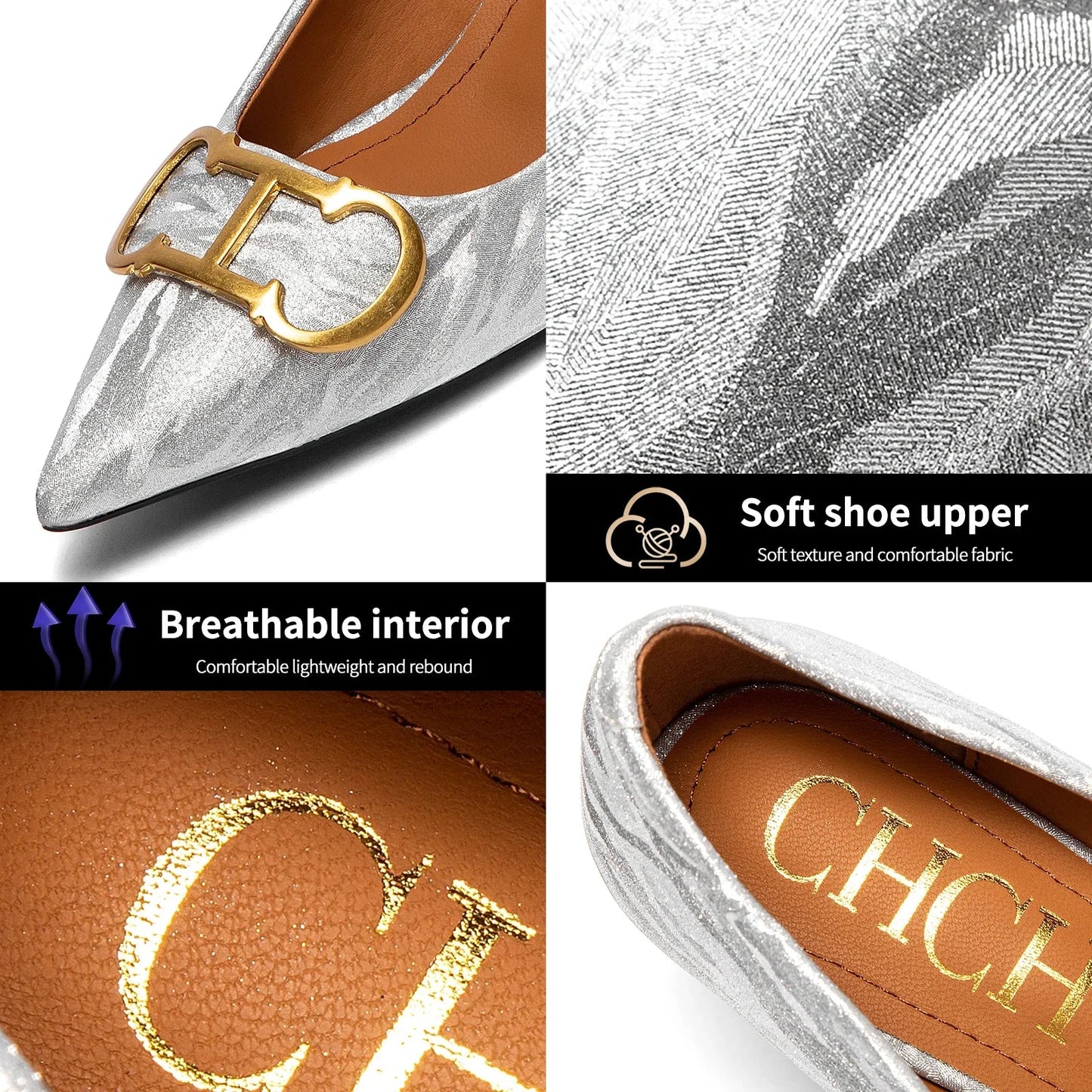 Popular Luxury Brand CHCH Women's Shoes High Heeled Leather Shoes Casual Shoes Medium Height Shoes Banquet Wedding Shoes
