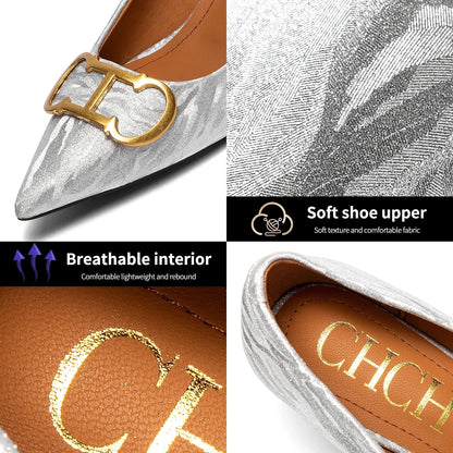 Popular Luxury Brand CHCH Women's Shoes High Heeled Leather Shoes Casual Shoes Medium Height Shoes Banquet Wedding Shoes