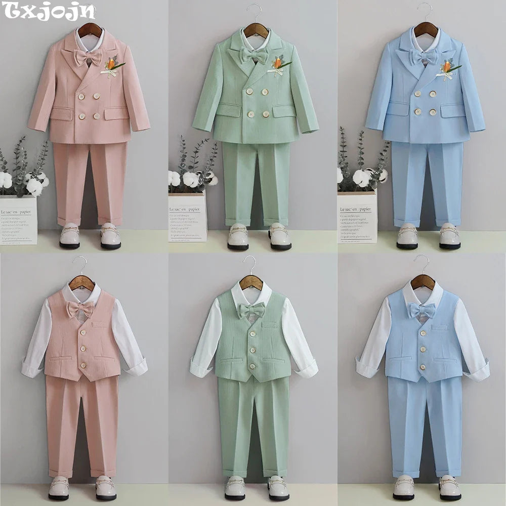 Colorful Child Suit Set 4 Pieces Blazer Pants Brooch Bow Tie Piano Contest Hot Sale Casual Boys Suits Wedding Ring Bearer Outfit