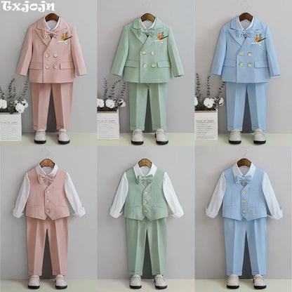 Colorful Child Suit Set 4 Pieces Blazer Pants Brooch Bow Tie Piano Contest Hot Sale Casual Boys Suits Wedding Ring Bearer Outfit