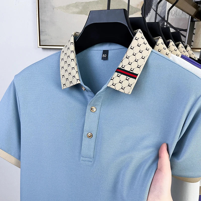 Fashion brand letter jacquard short sleeve high-end men's polo shirt comfortable and breathable summer new casual lapel T-shirt