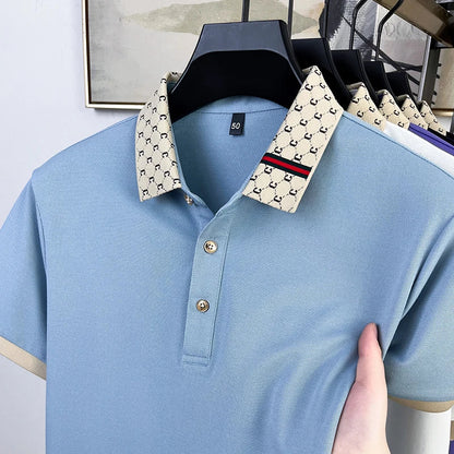 Fashion brand letter jacquard short sleeve high-end men's polo shirt comfortable and breathable summer new casual lapel T-shirt