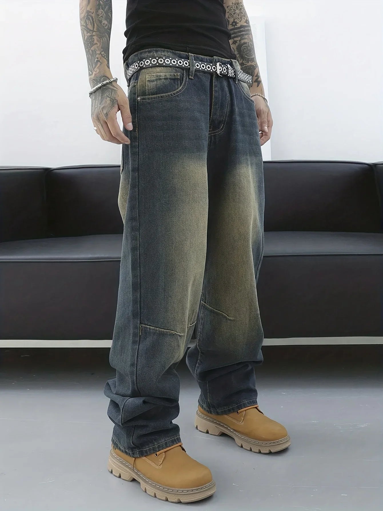 Vintage Men Y2k Baggy Denim Jeans for Men Fashion Casual Pants Streetwear Denim Hip Hop Wide-Leg Straight Casual Trousers