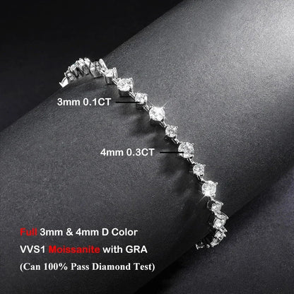 New In D Color 3/4mm Full Moissanite Tennis Bracelet For Women Lady S925 Silver GRA Certified Diamond Link Bracelets Gift