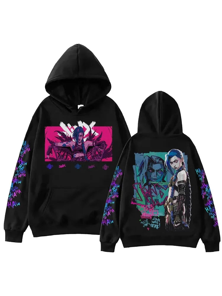 Moletom com capuz de anime Jinx-Arcane Harajuku Hip Hop Pullover Tops Popular Music Sweatshirt Presente para fãs