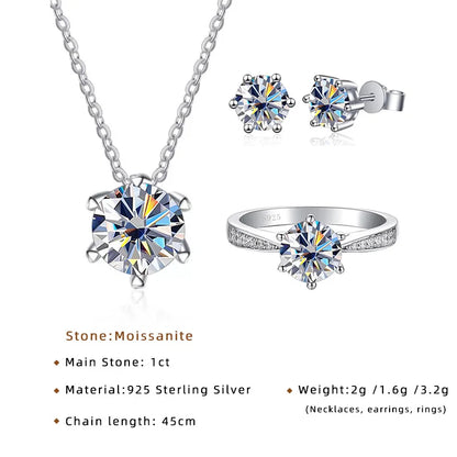 Moissanite Jewelry Set With 1CT D Color VVS 3EX moissanite stone pass diamond test Wedding Luxury Fine Jewelry gift