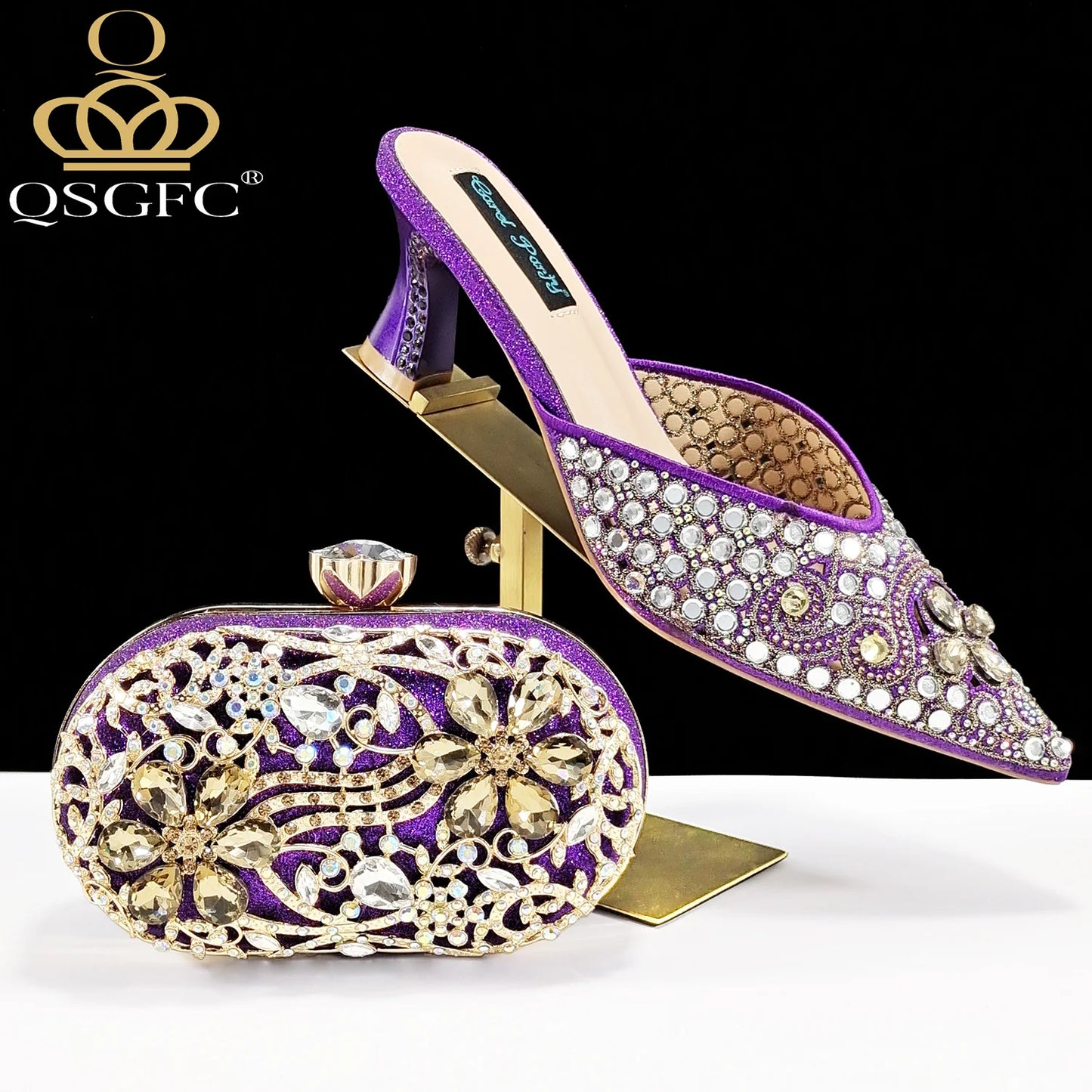 Nigerian Design Comfortable Women's Shoes with Diamond Oval Bag Women's High Heels for Party or Work
