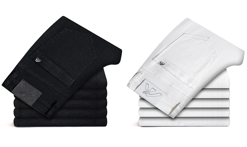 2026 Men White Jeans Fashion Casual Classic Style Slim Fit Soft Trousers Male Brand Advanced Stretch Pants